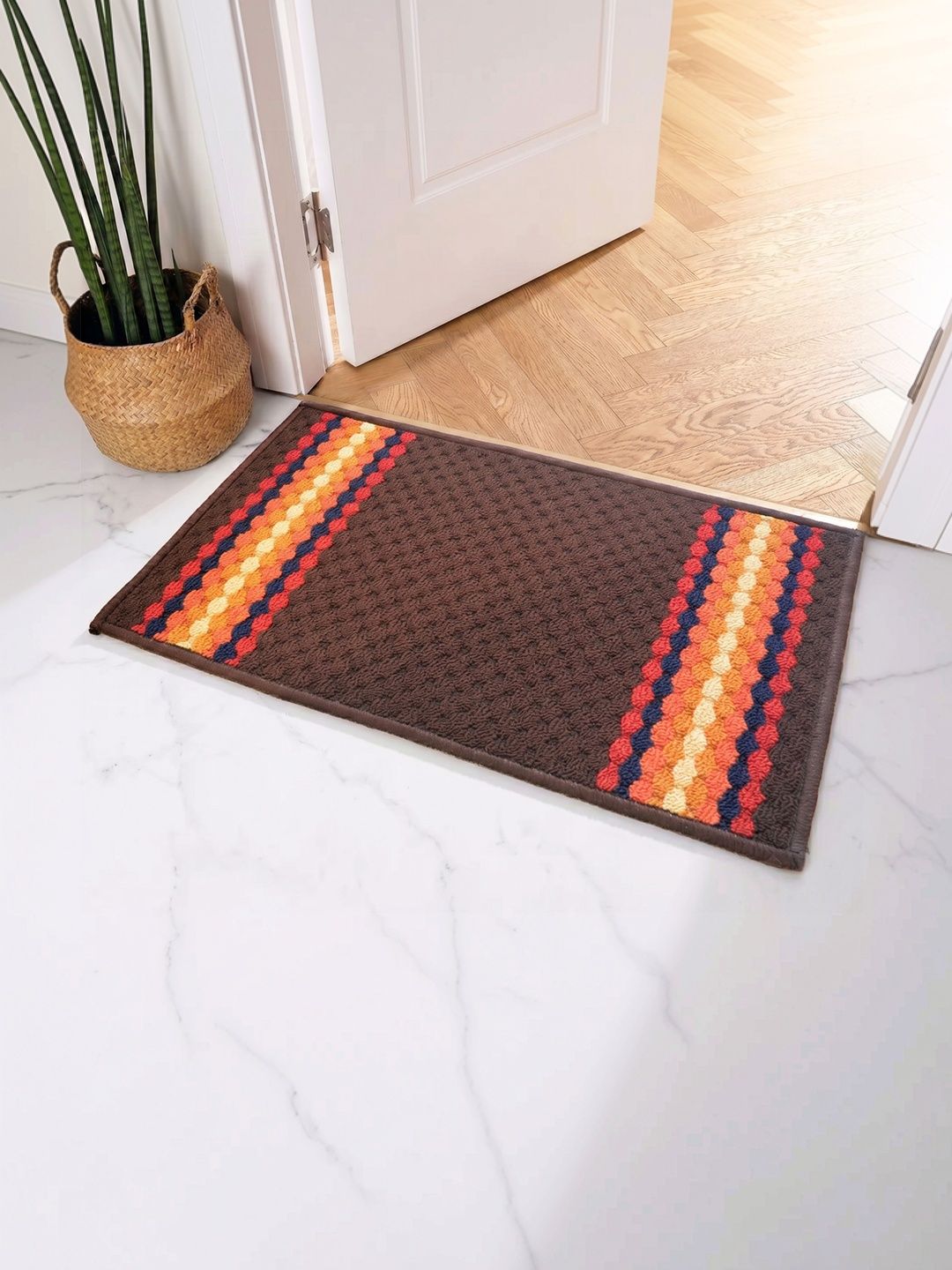 Athom Living Brown & Red Patterned Anti-Skid Doormat-picture-41