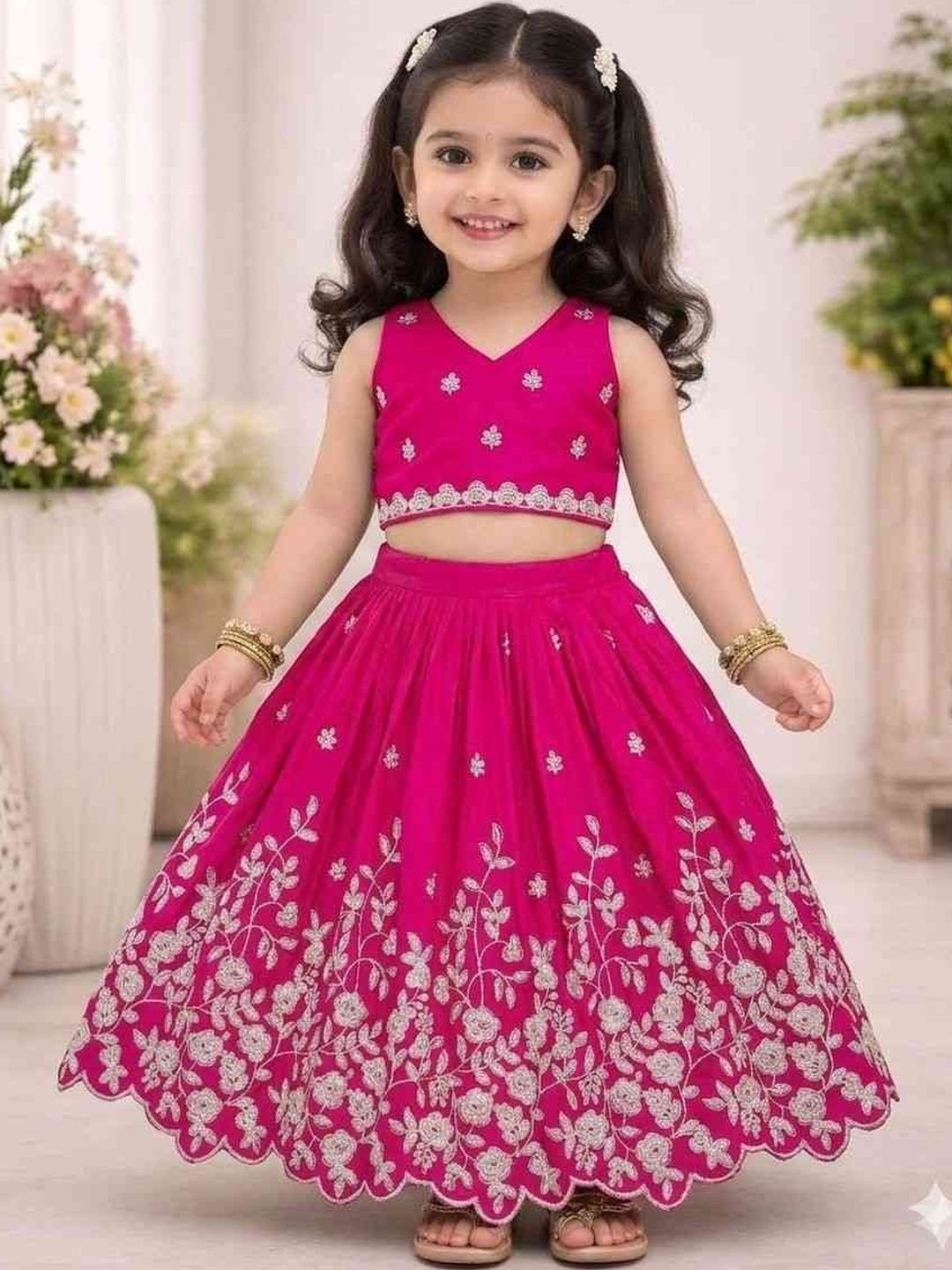 KALINI Girls Embroidered Thread Work Ready to Wear Lehenga &-picture-30