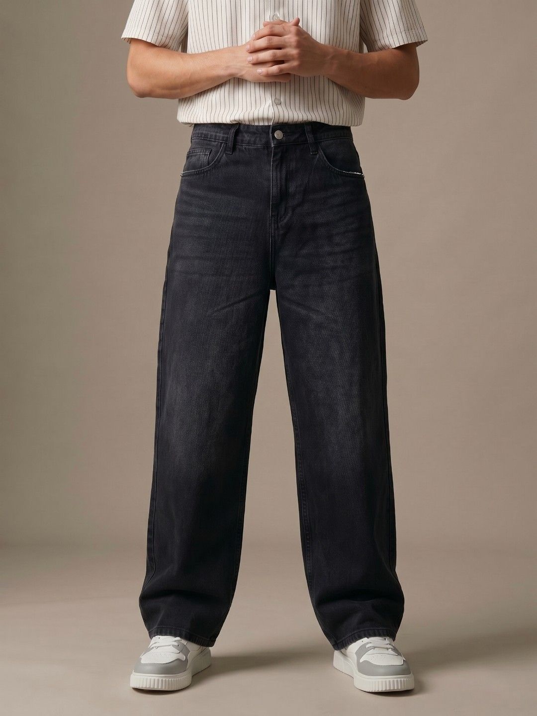 glitchez Men Pure Cotton Wide Leg Light Fade Jeans-picture-12