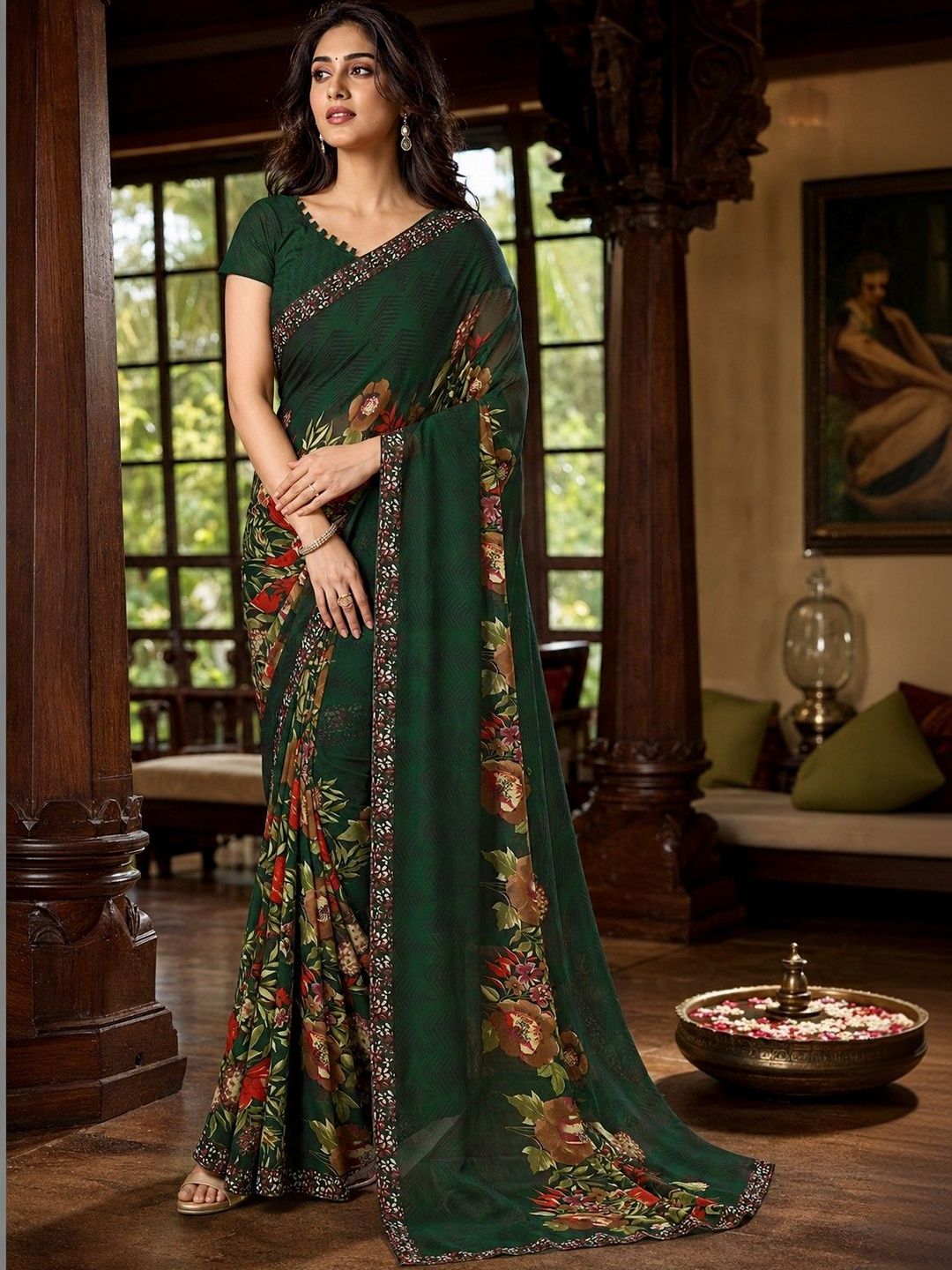 Sangria Floral Poly Georgette Saree-picture-32