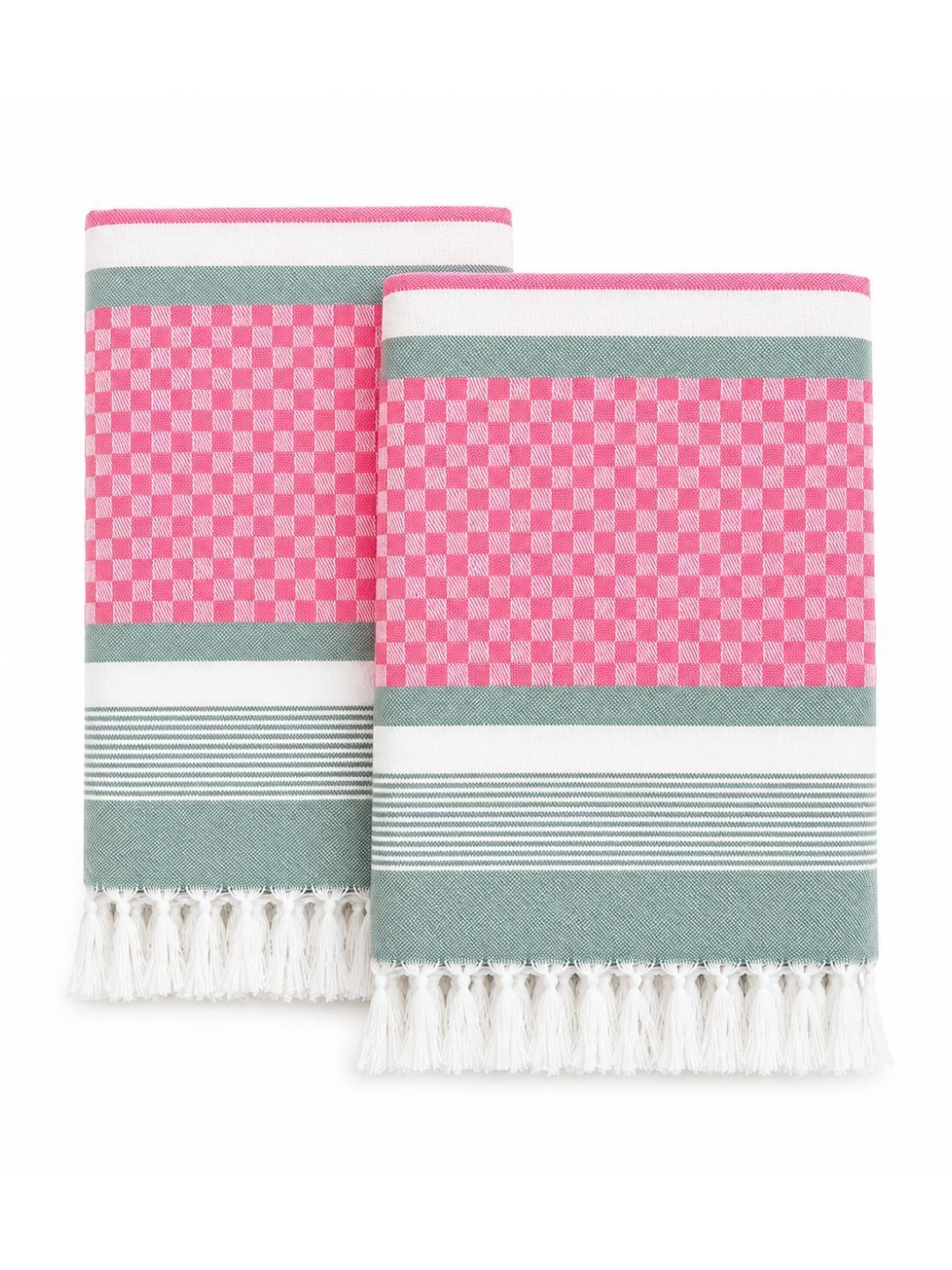 Ethazh Pink & Green 2 Bamboo 250 GSM Bath Towel-image-36
