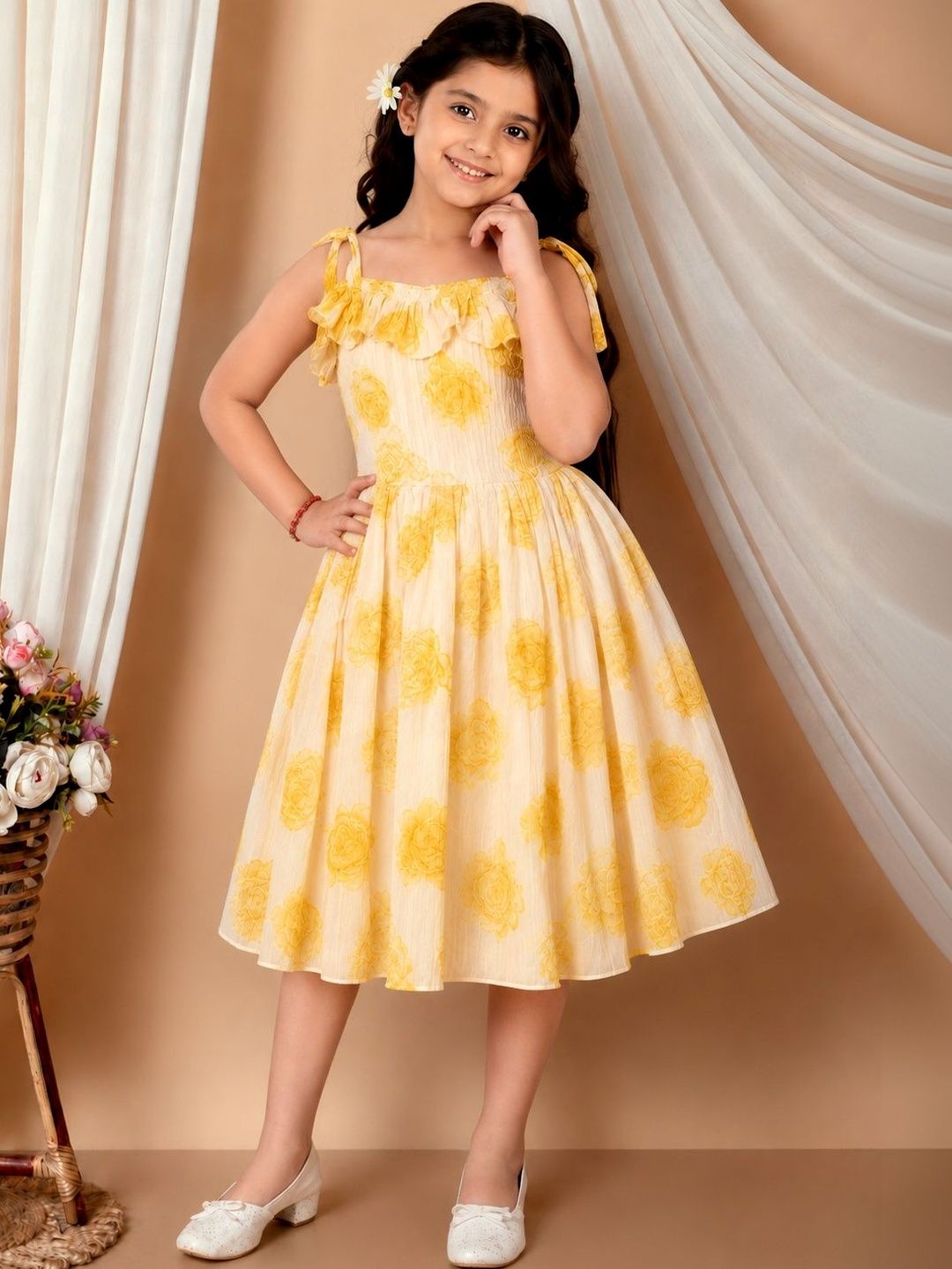 SPAMitude Floral Print Ruffled Georgette A-Line Dress-image-20