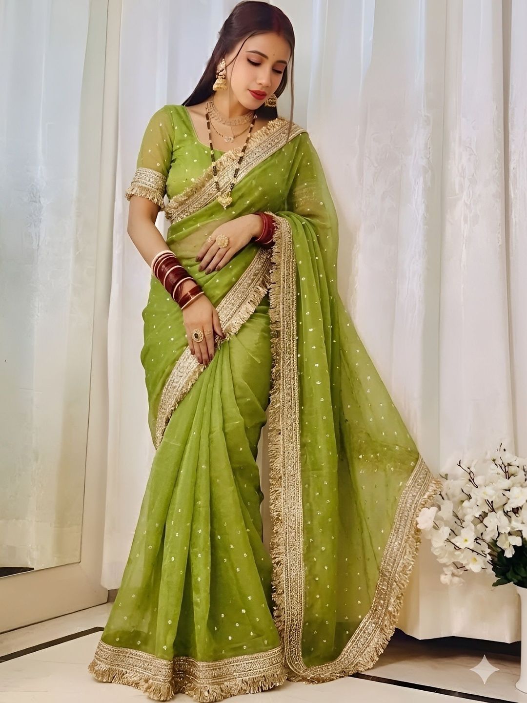 M DINESH & CO Embellished Embroidered Silk Blend Banarasi Saree-picture-22