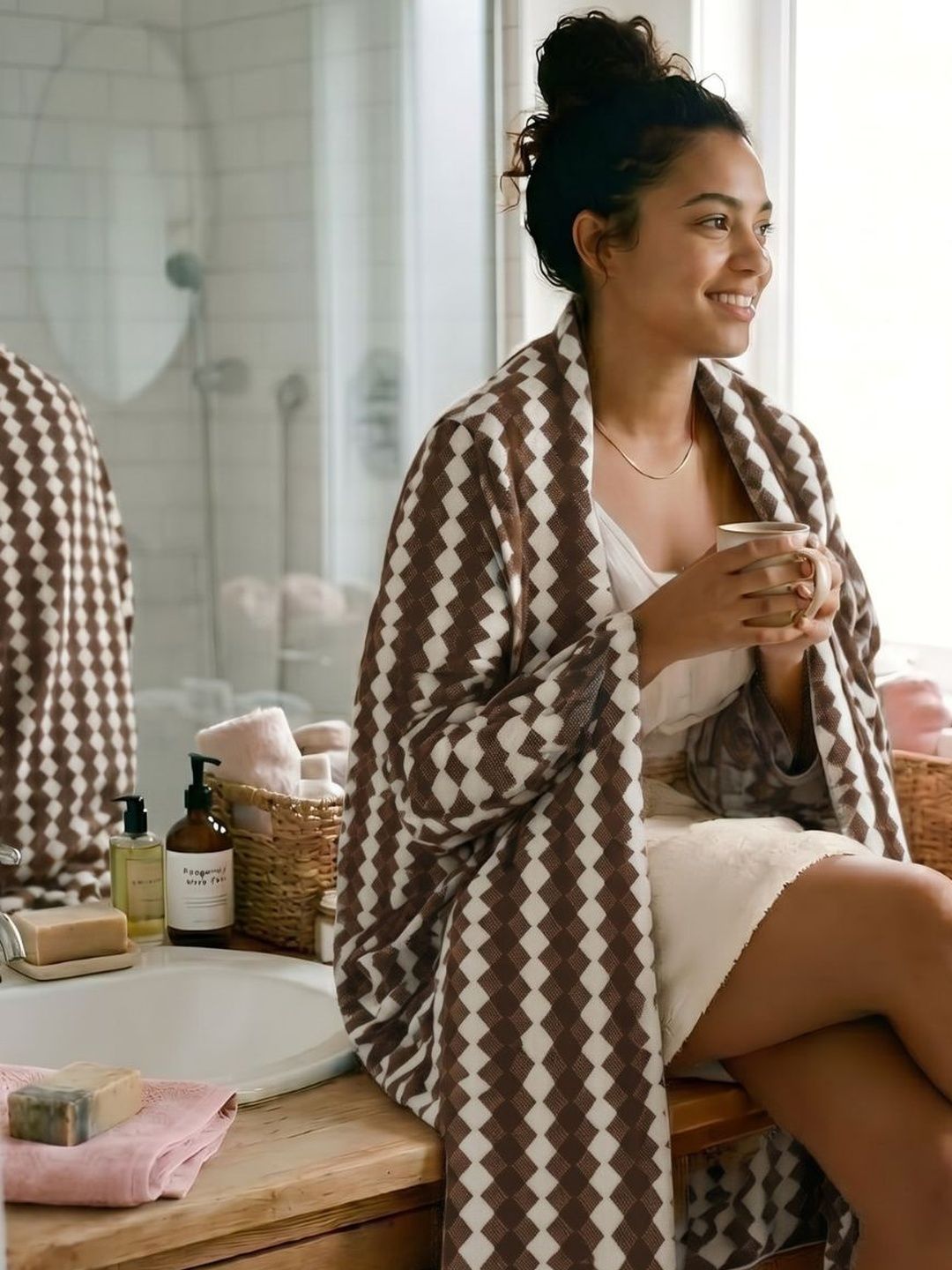 LIBERTY TOWELS Brown & White 1 Printed 420 GSM Bath Towel-image-21