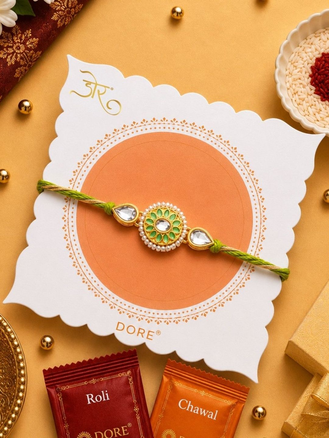 Dore Mint Jaipuri Meenakari & Jaipuri Kundan Dora Mauli Rakhi-picture-42