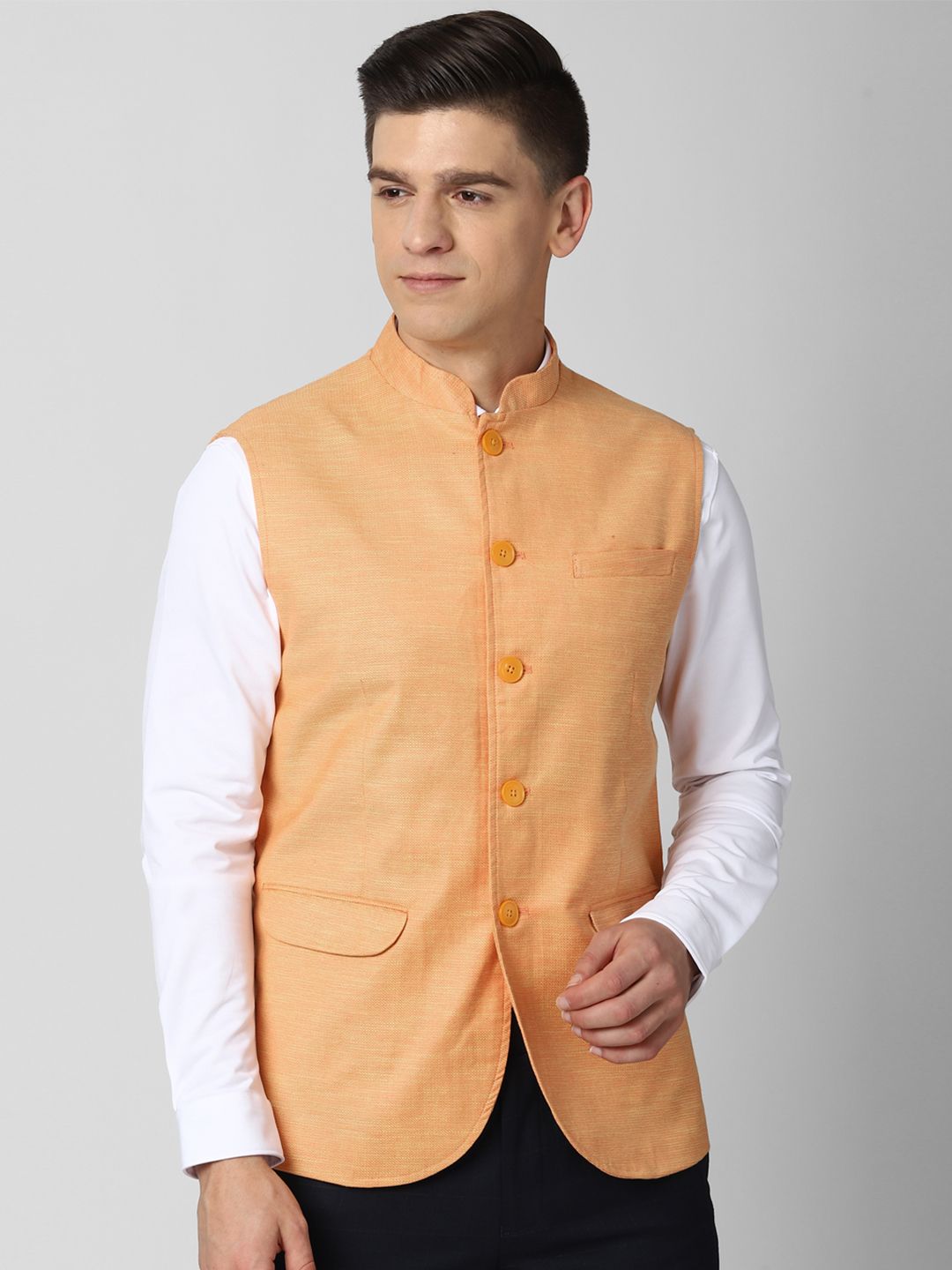Peter England Elite Textured Mandarin Collar Nehru Jackets-picture-30