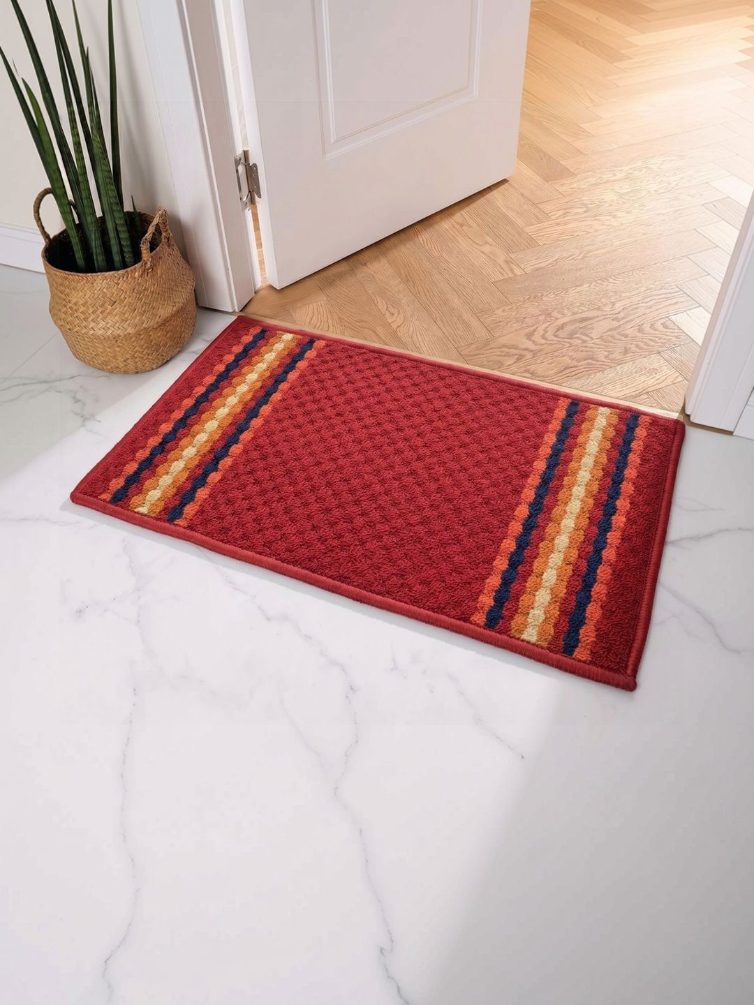 Athom Living Maroon & Orange-Colored Patterned Anti-Skid Doormat-picture-33