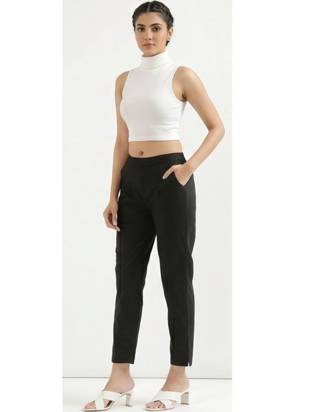 MIRAYYA Women Tailored Easy Wash Pleated Trousers-picture-1
