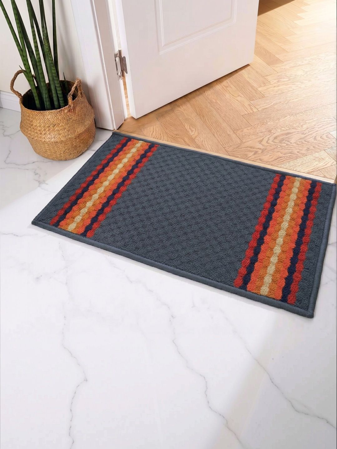 Athom Living Grey & Red Patterned Anti-Skid Doormat-picture-30