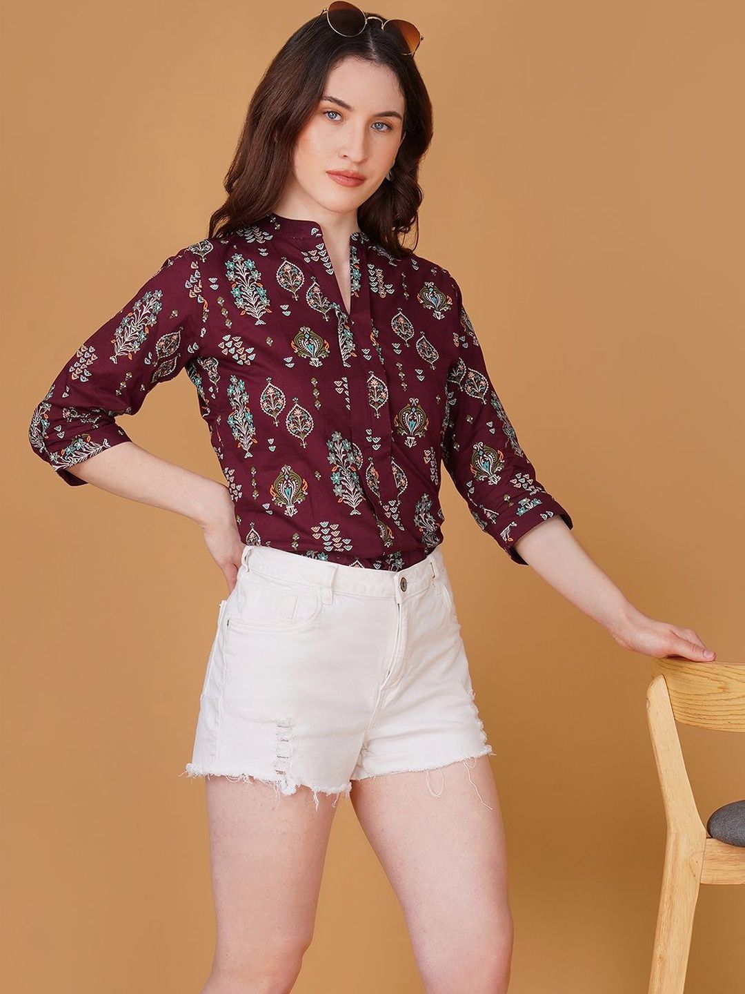 Kinjo Print Mandarin Collar Ethnic Cotton Top-picture-28