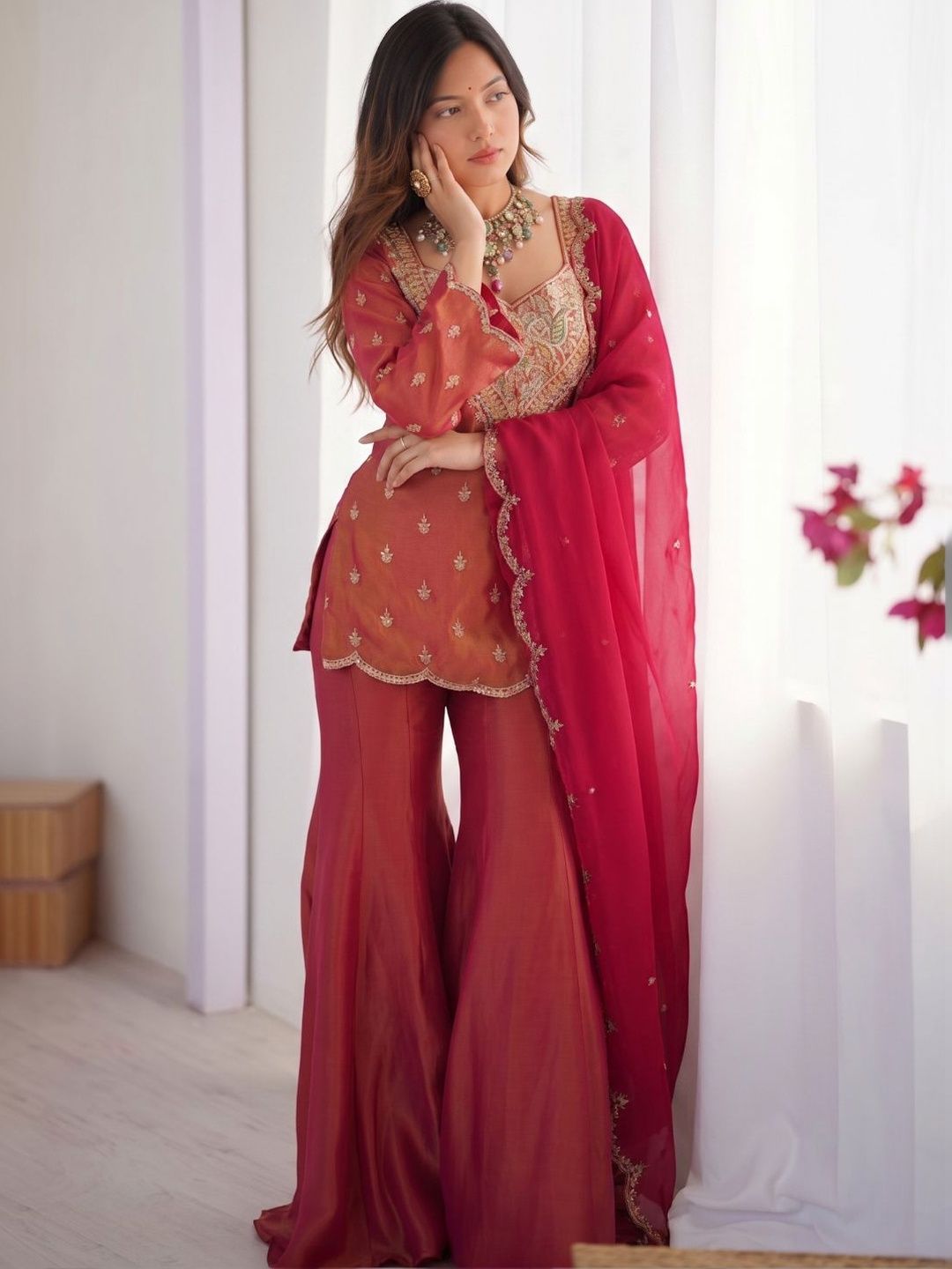 Moda Rapido Women Ethnic Motifs Embroidered Regular Kurta with Sharara & With Dupatta-picture-32