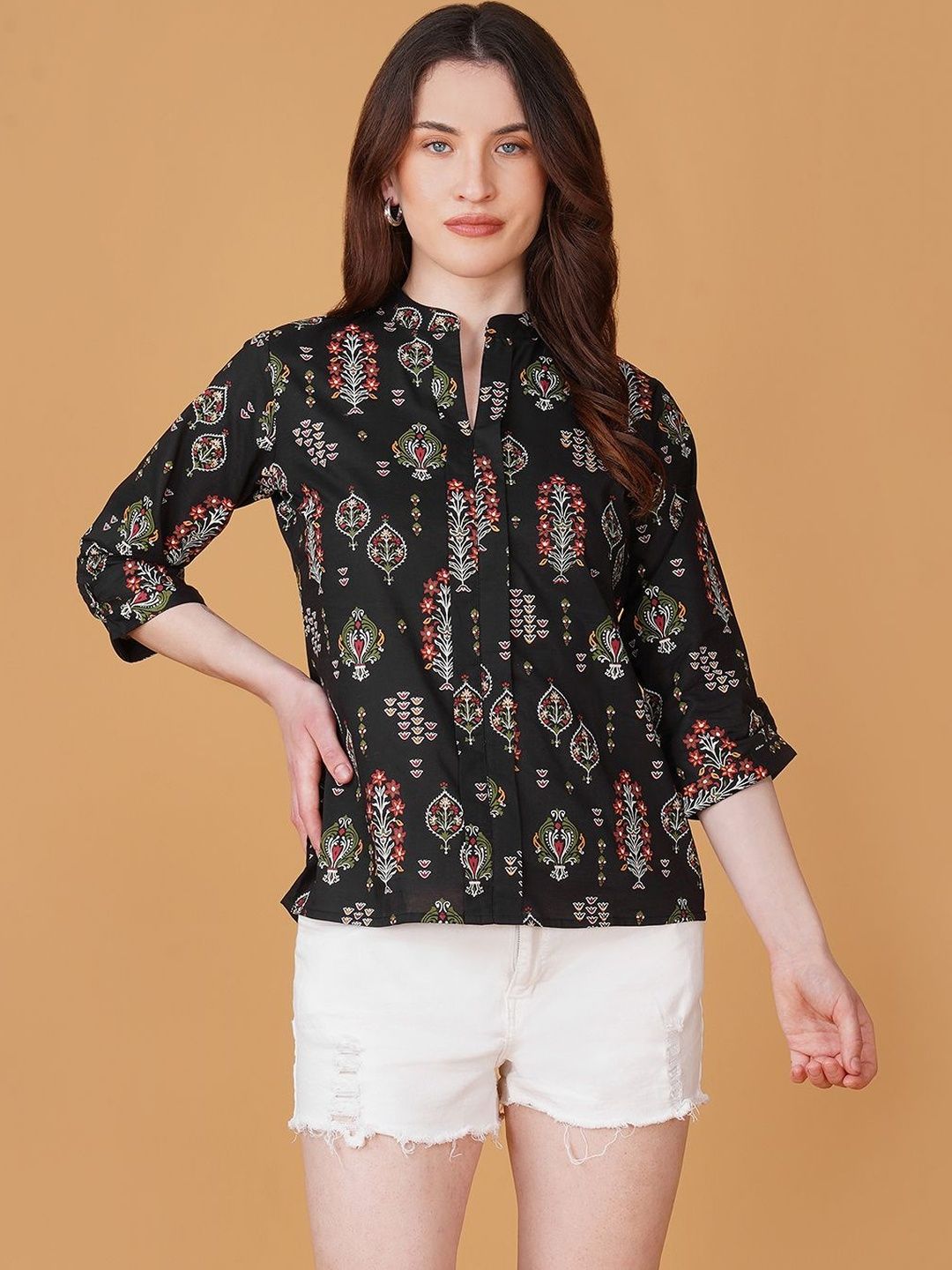 Kinjo Print Mandarin Collar Ethnic Cotton Top-picture-25