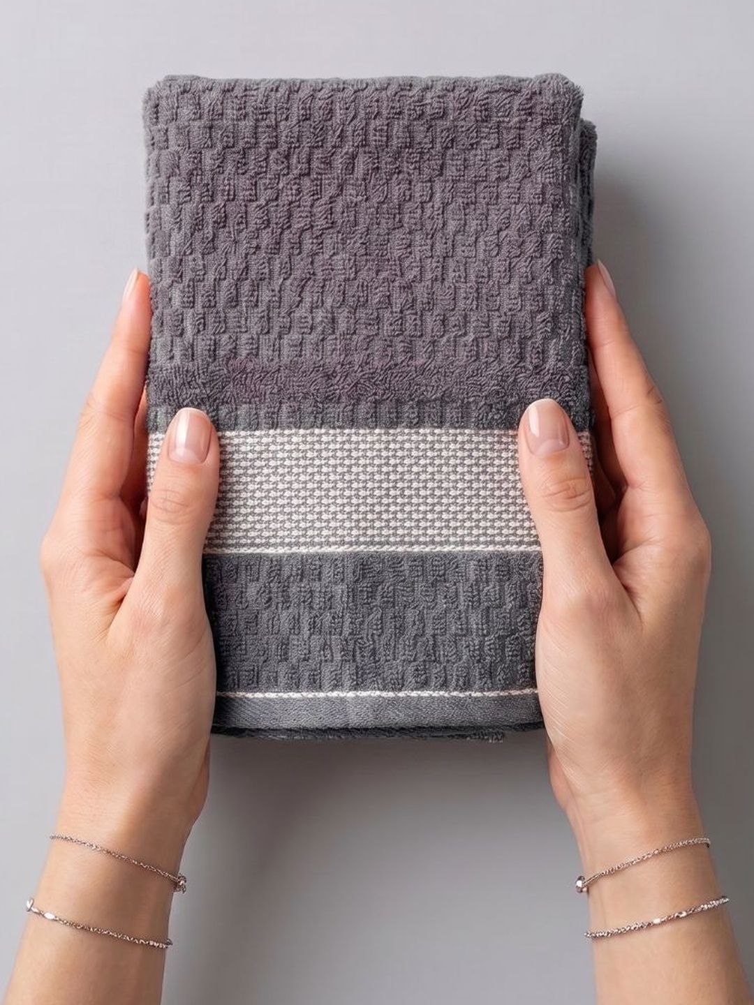 LIBERTY TOWELS Grey 1 Striped Cotton 350 GSM Bath Towel-image-12