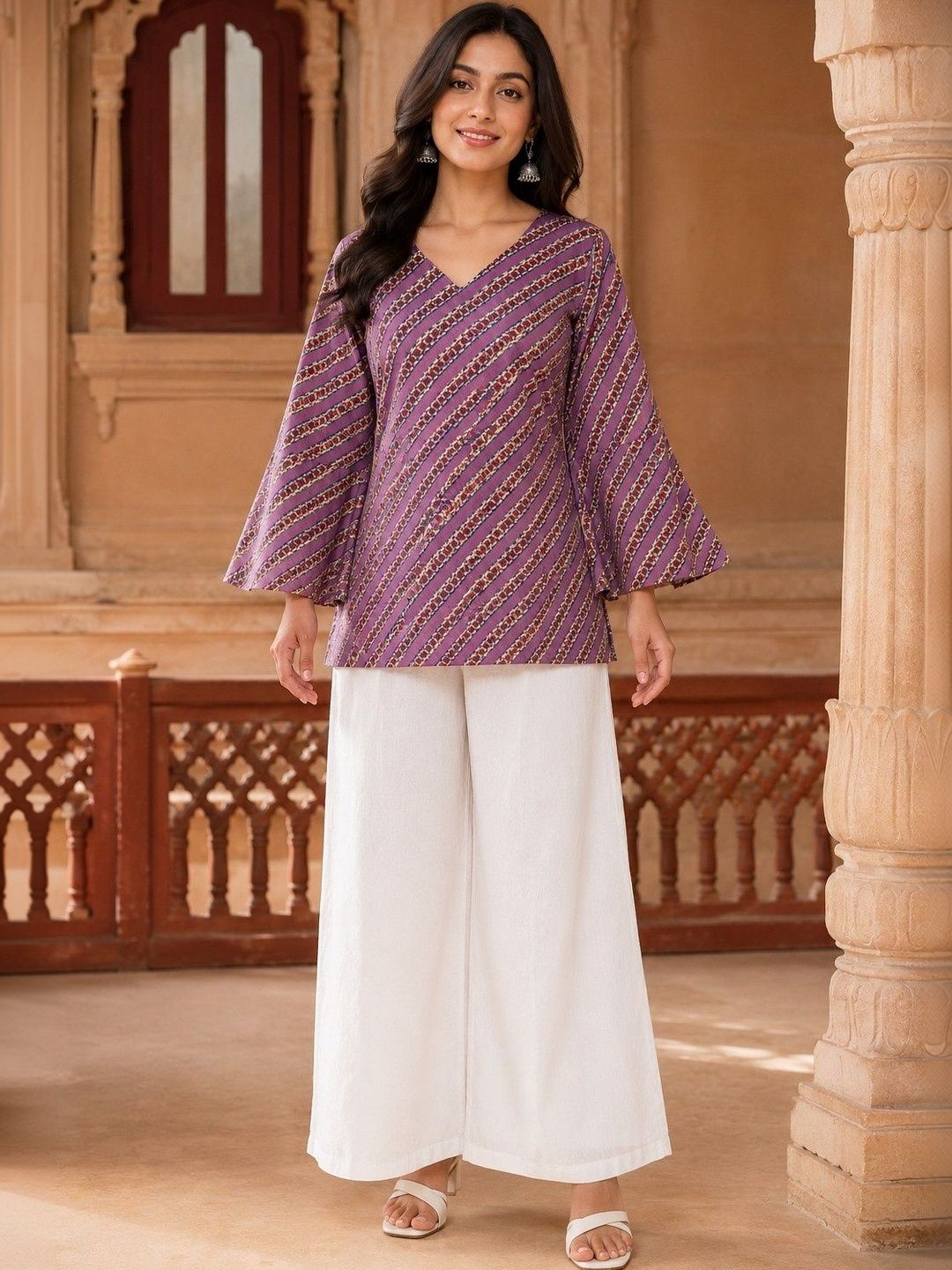 all about you Printed V-Neck Flared Sleeves Pure Cotton Blend Kurti-picture-29
