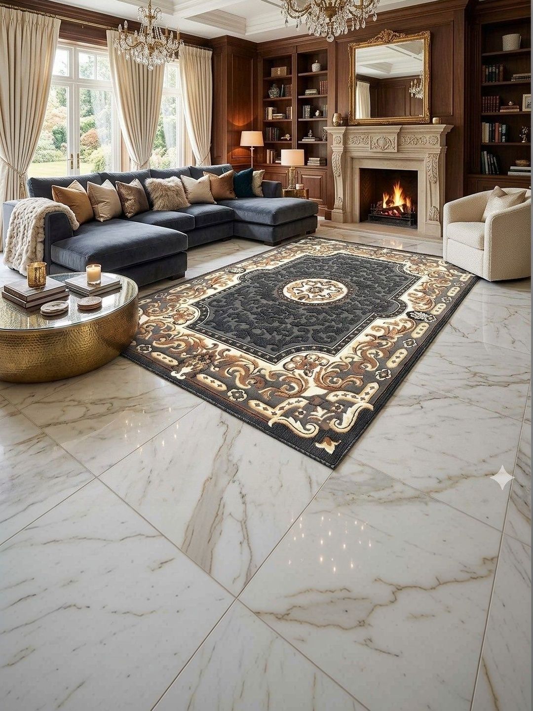 KAYNAT CARPET Grey Ethnic Motifs Anti-Skid Woollen Carpet-picture-14