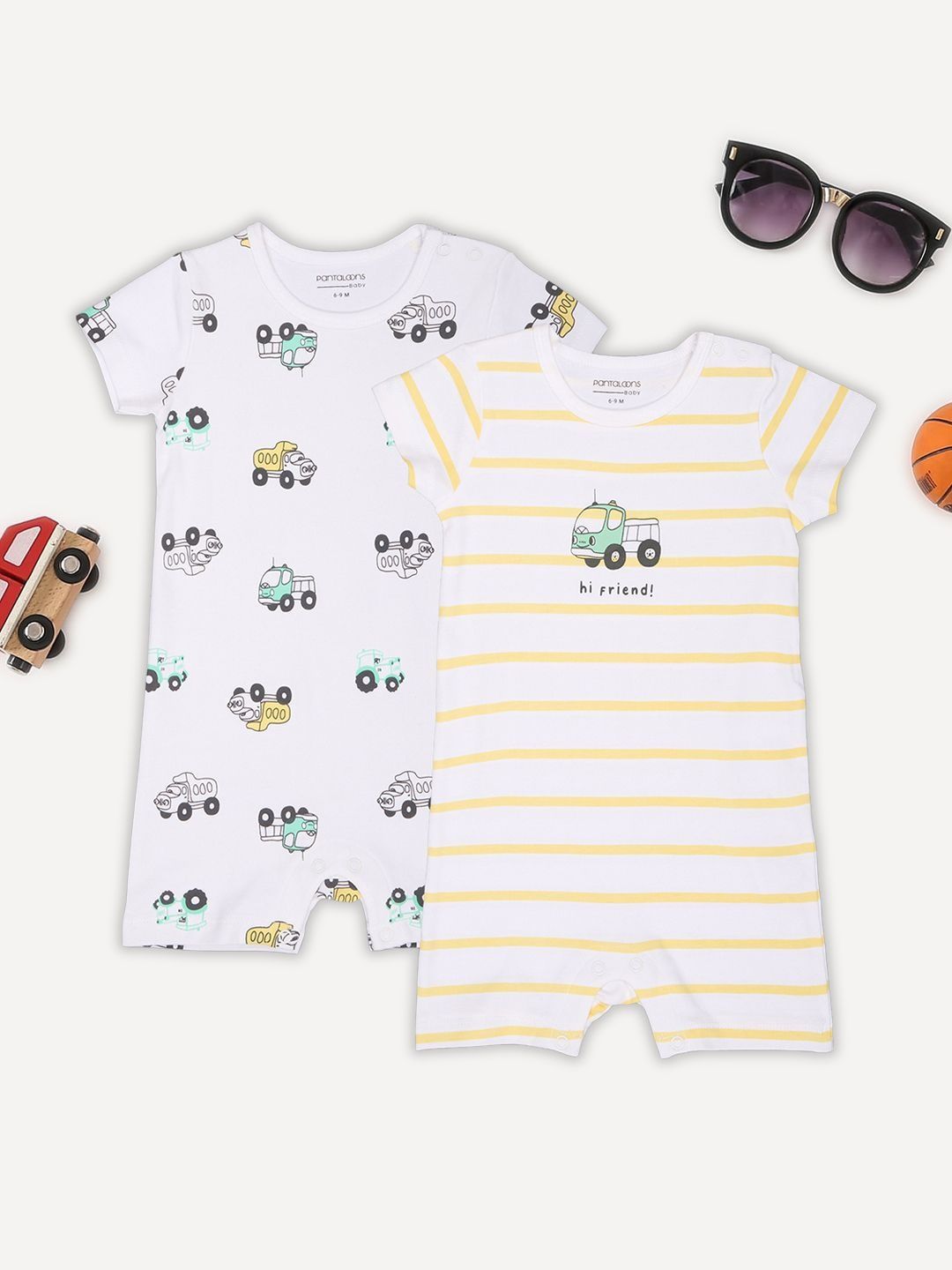 Pantaloons Baby Infant Boys Pack Of 2 Printed Round Neck Rompers-image-31