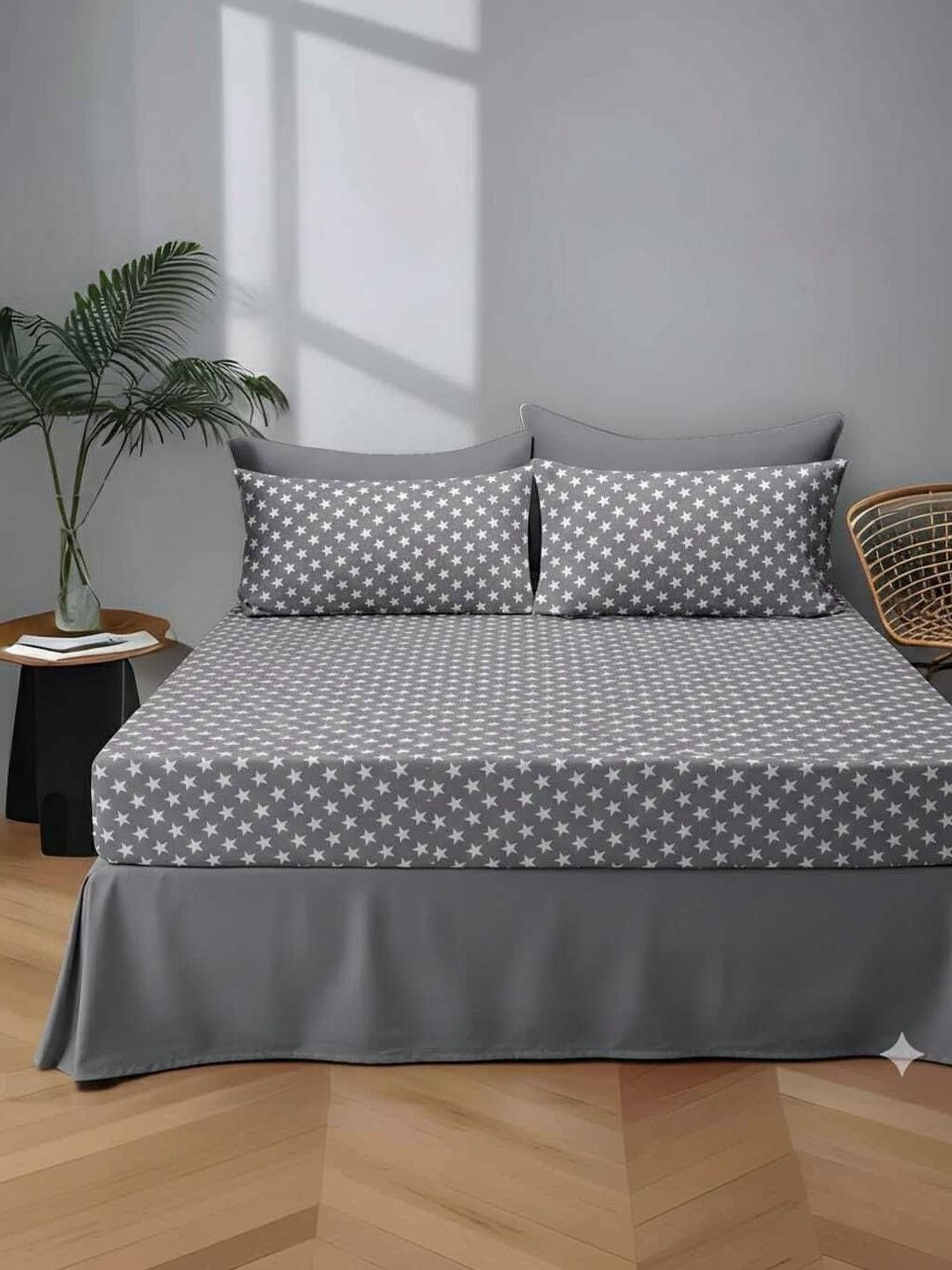 Panipat Textile Hub Grey Geometric 210 TC Bedsheet with 2 Pillow Covers-picture-14
