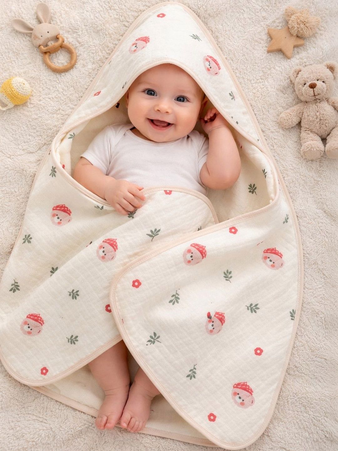 Teri Beri Beige & Cream-Coloured 1 Printed Organic Cotton 300 GSM Bath Towel-picture-13