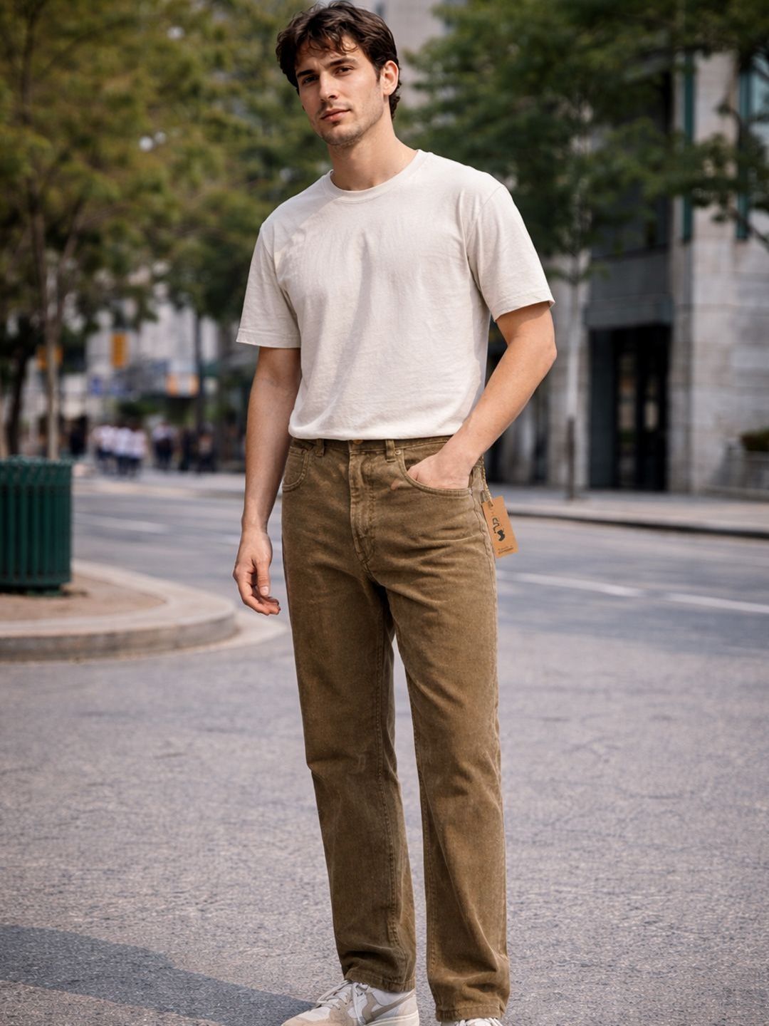 UNITED DENIM Men Straight Fit High-Rise Easy Wash Corduroy Trousers