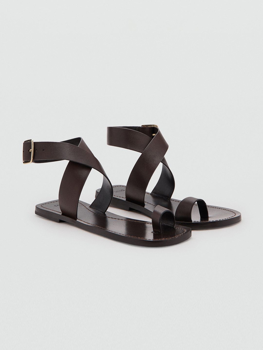 MANGO Women Leather Gladiators Flats-image-2