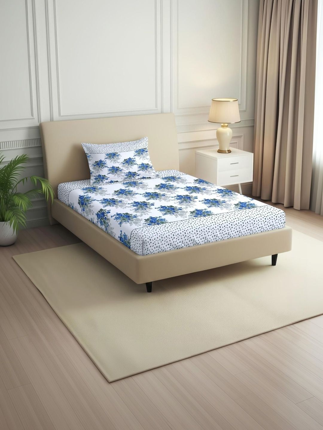 BLUEDOT White & White 210 TC Single Bedsheet with 1 Pillow Covers-picture-8