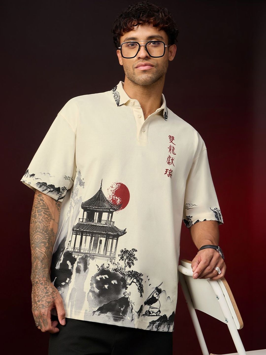 The Souled Store Men Kung Fu Panda Printed Polo Collar Drop-Shoulder Sleeves T-shirt-picture-21