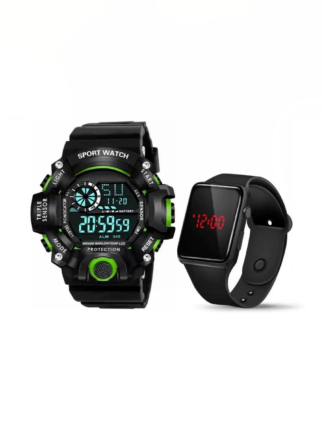Blutech Men Dial & Straps Analogue and Digital Alarm Watch G-S Dial Green & Square Led 2p-image-49