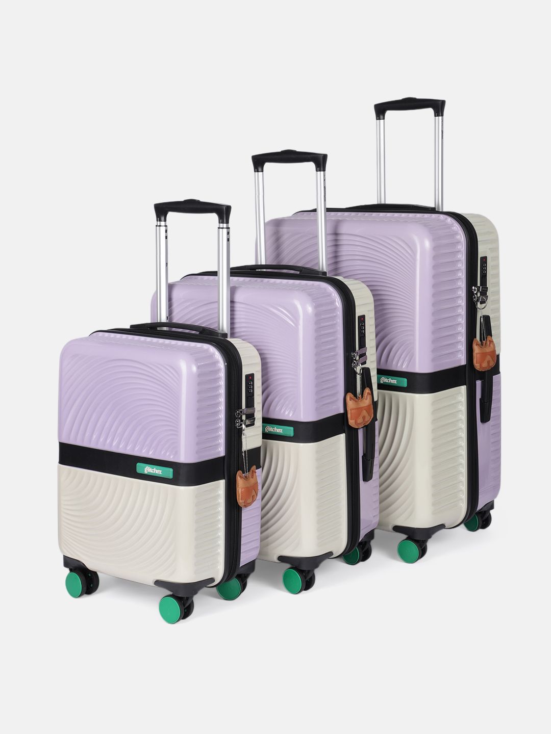glitchez Set Of 3 Colorblocked Hard-Sided Cabin, Medium & Large Trolley Bag-image-7