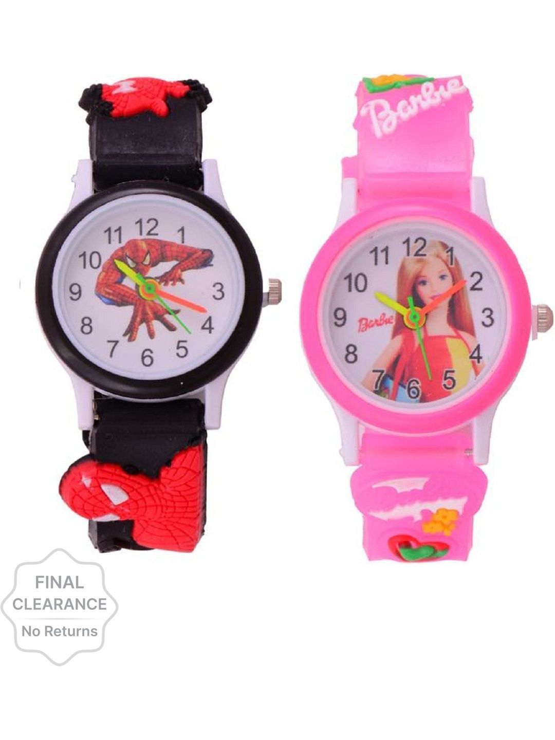 Blutech Kids Dial & Rubber Straps Watch BLACK SPIDERMAN + PINK BARBIE-picture-52