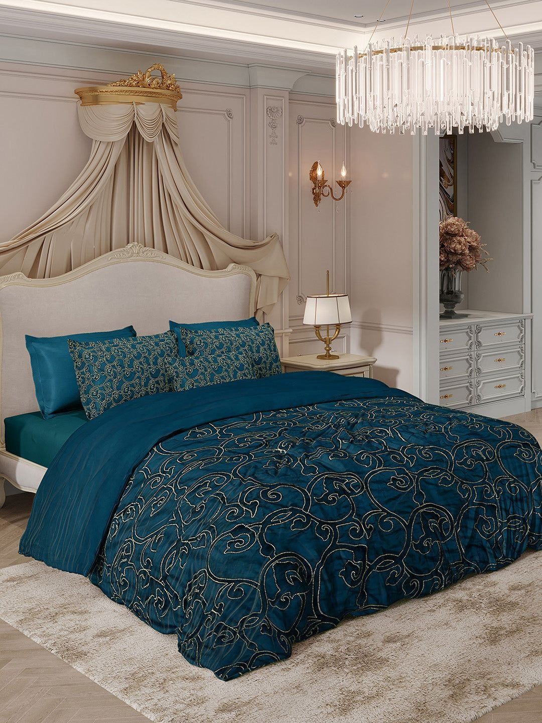 Monte Carlo Teal Cotton 10 Piece Double King Superfine Bedding Set-picture-12