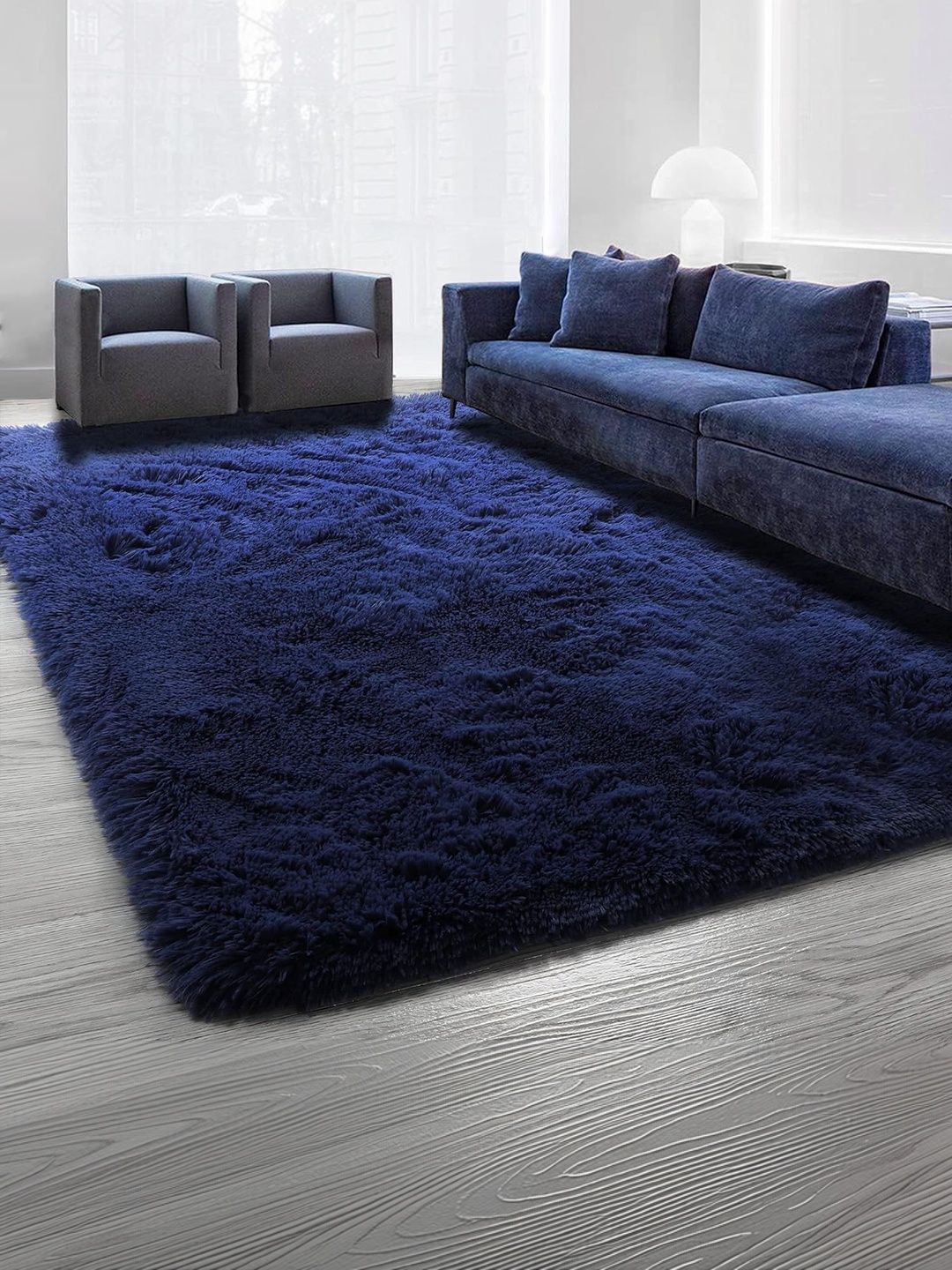 ZAMZAM CARPET Blue Solid Handmade Polyester Carpet-image-43