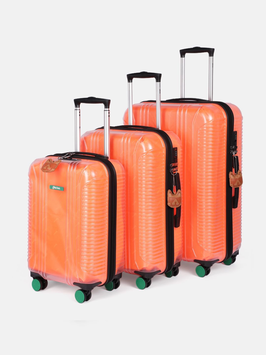 glitchez Set Of 3 Textured Hard-Sided Cabin, Medium & Large Trolley Bag-image-38