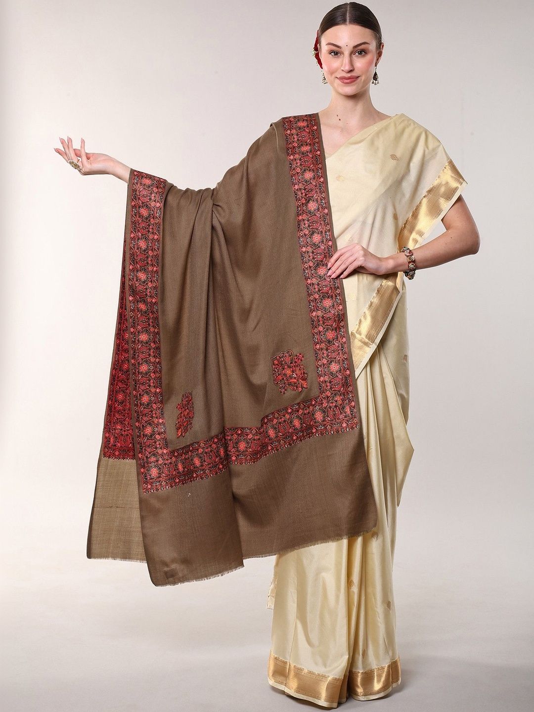 Exotic India Women Floral Embroidered Shawl-picture-32
