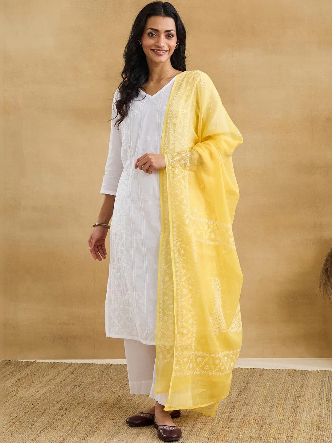 Fabindia Ethnic Motifs Embroidered Dupatta with Chikankari-picture-21