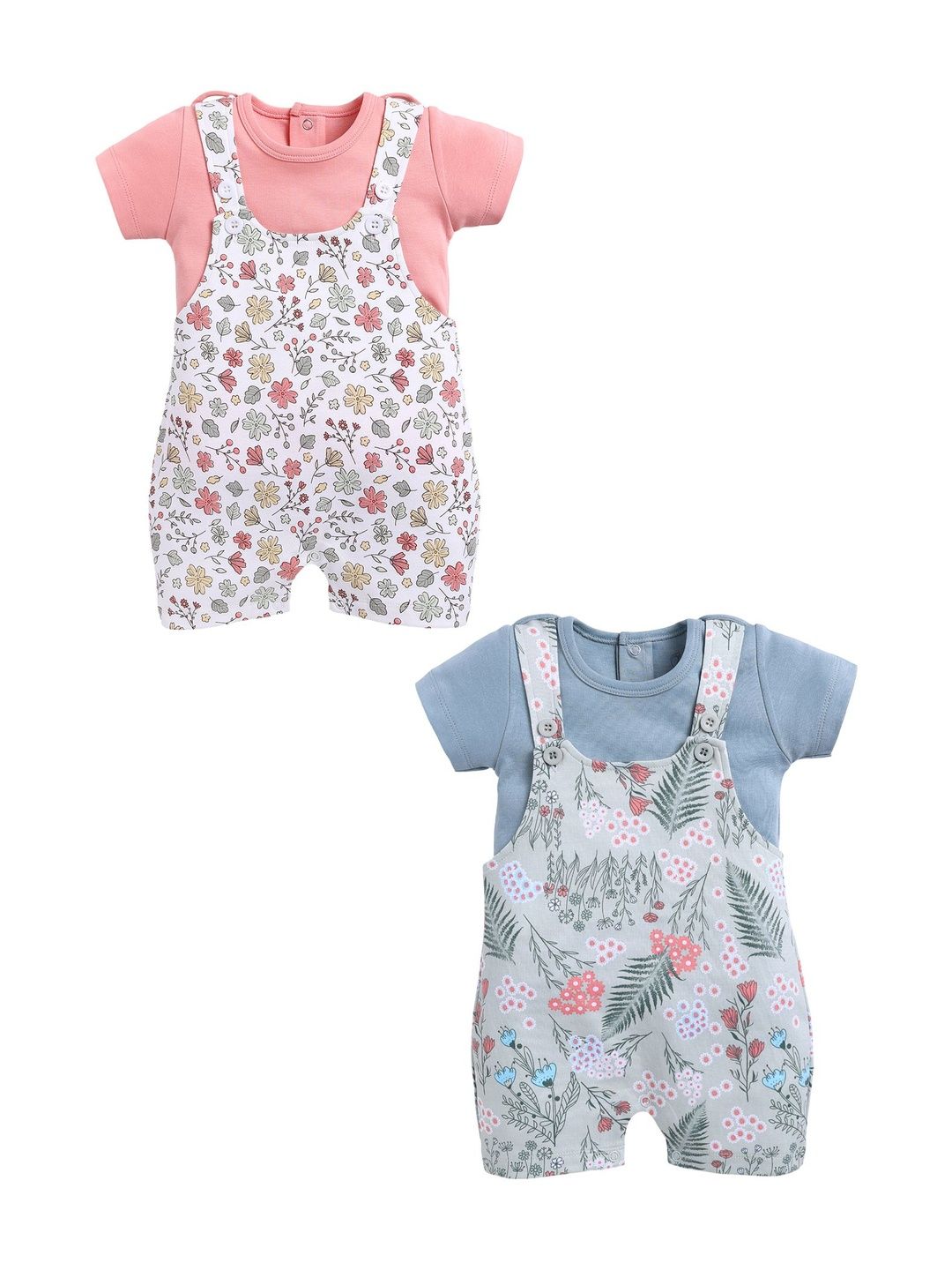 BABY GO Pack Of 2 Girls Printed Cotton Short Dungarees-picture-20