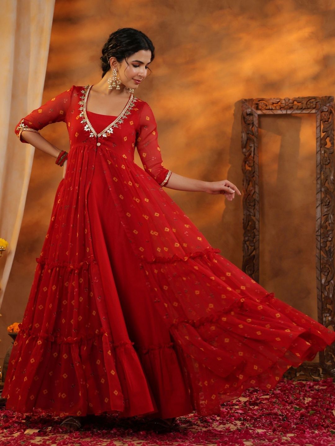 GILLORI Embellished V-Neck Maxi Ethnic Dresses-image-7