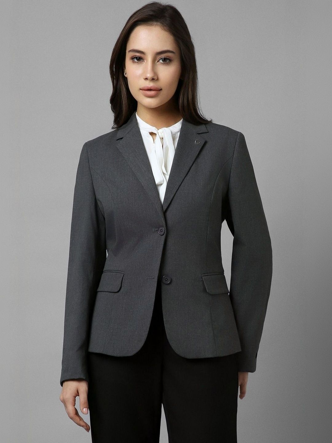 Allen Solly Woman Self Design Notched Lapel Single-Breasted Formal Blazers-picture-15
