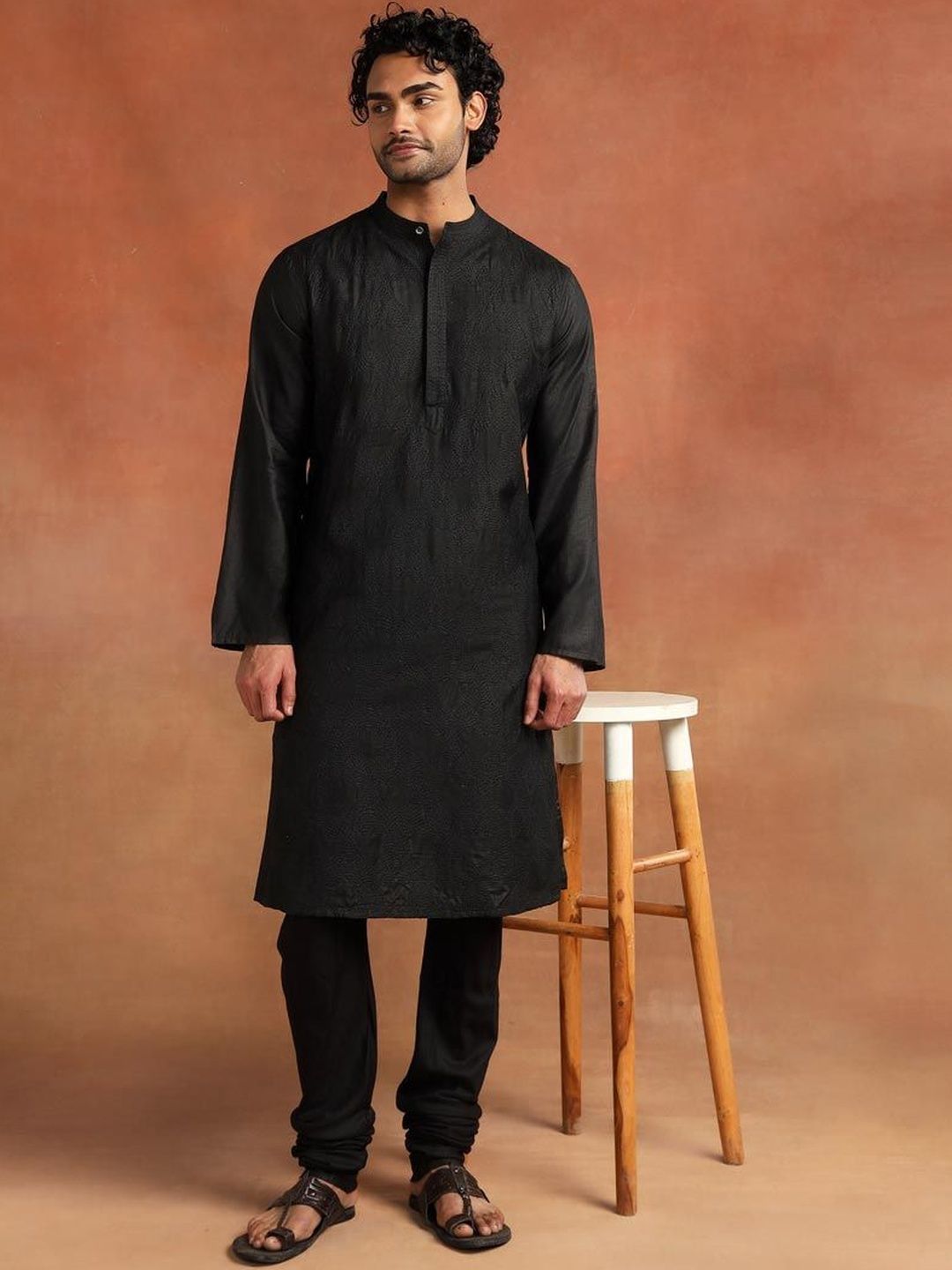 Fabindia Woven Design Mandarin Collar Kurta-picture-52