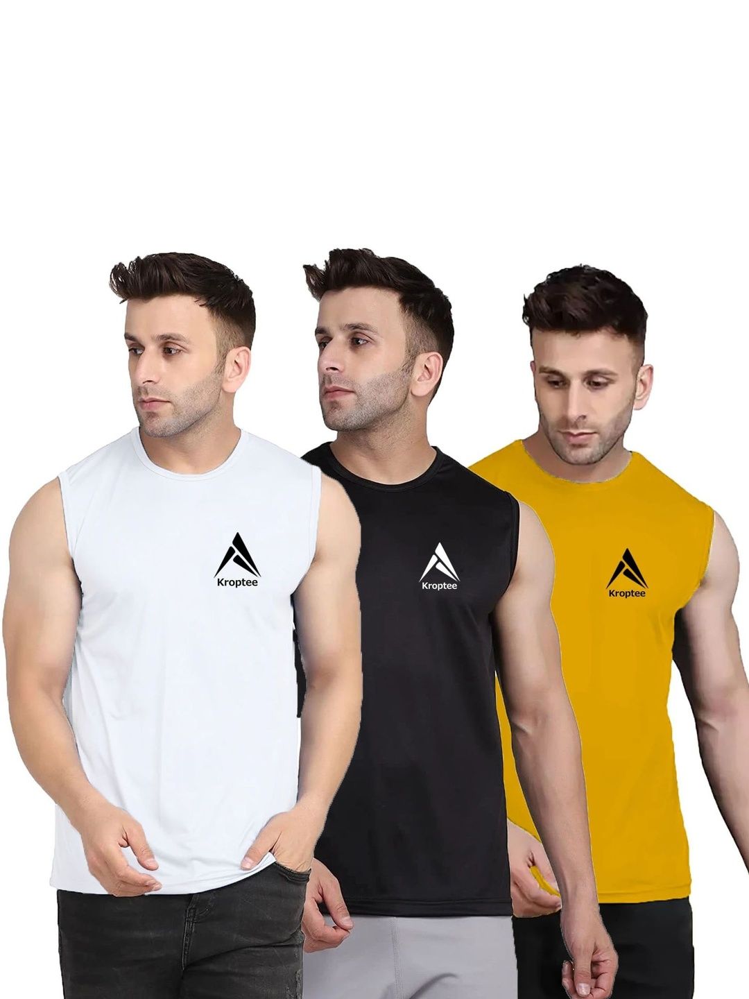 Kroptee Pack of 3 Cotton Blend Gym Vest-picture-37