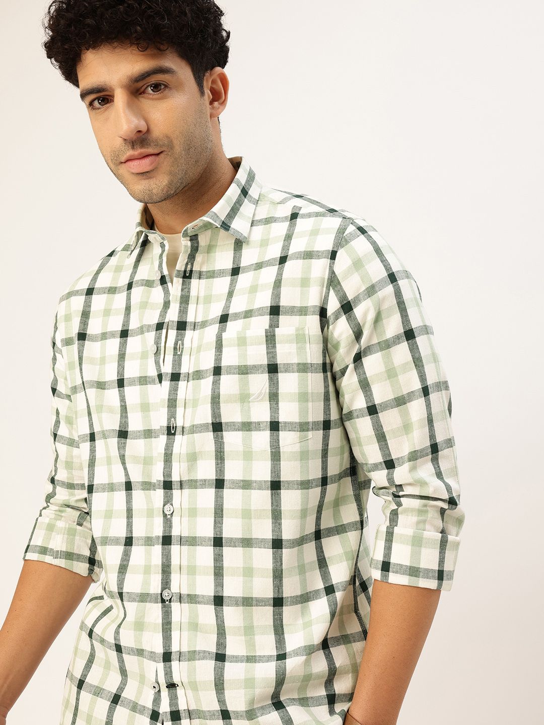 Nautica Classic Fit Checked Cotton Linen Casual Shirt-picture-56