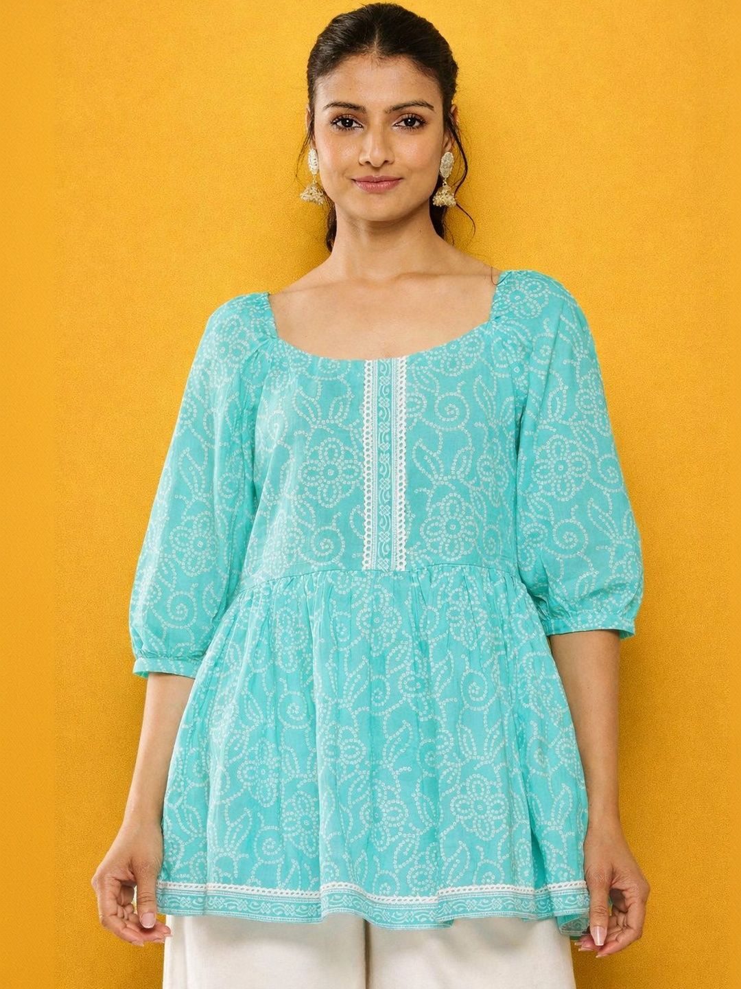 Pari A1 Print Puff Sleeve Ethnic Cotton Blend Top-picture-56