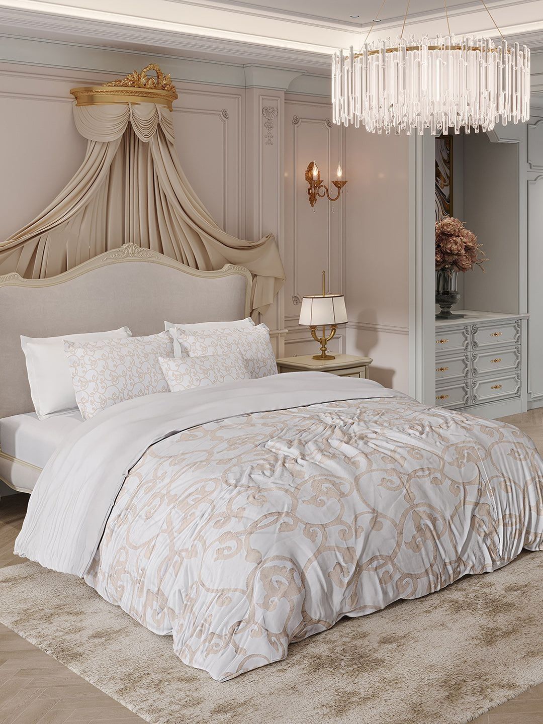 Monte Carlo Beige Cotton 10 Pieces Double King Superfine Bedding Set-picture-15