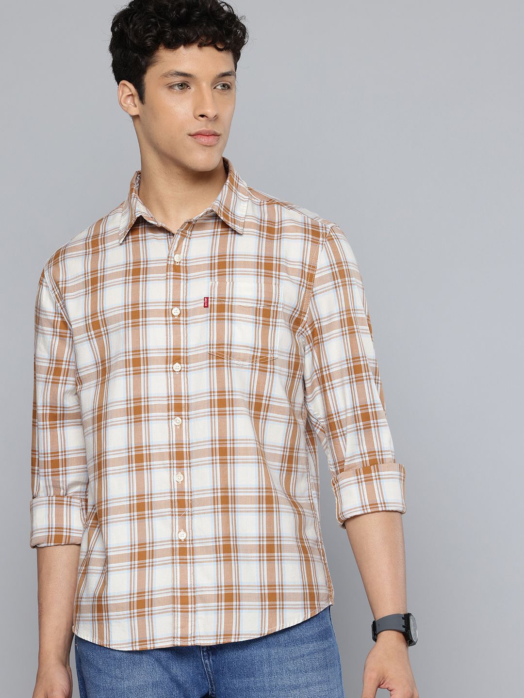 Levis Slim Fit Checked Pure Cotton Casual Shirt-image-31