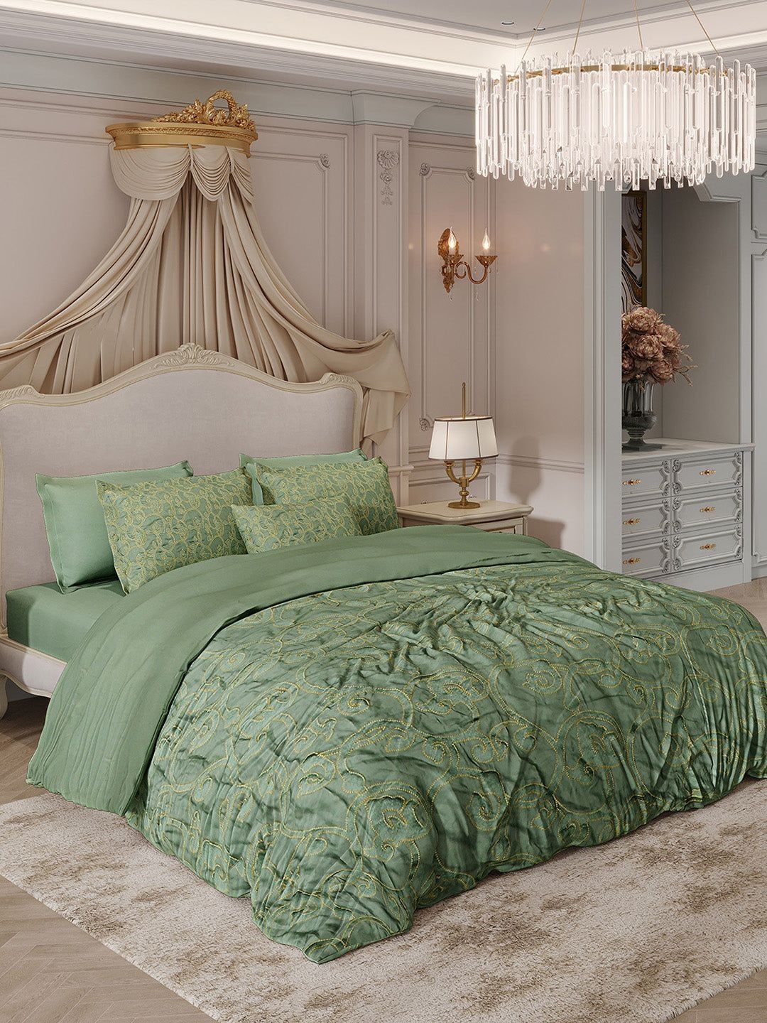 Monte Carlo Green Cotton 10 Piece Double King Superfine Bedding Set-picture-10