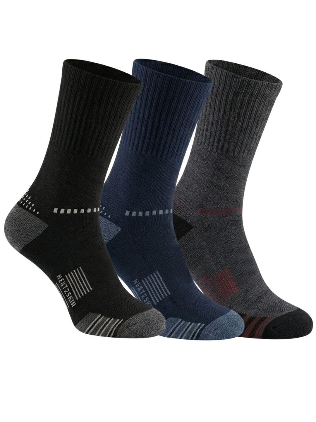 N2S NEXT2SKIN Men Pack of 3 Cotton Assorted Colourblocked Calf Length Socks-picture-49