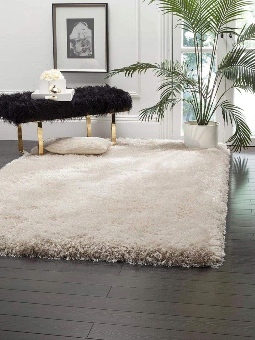 ZAMZAM CARPET White Solid Handmade Polyester Carpet-image-41