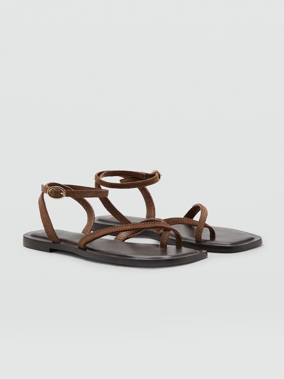 MANGO Women Square Toe Leather Gladiators Flats-image-38