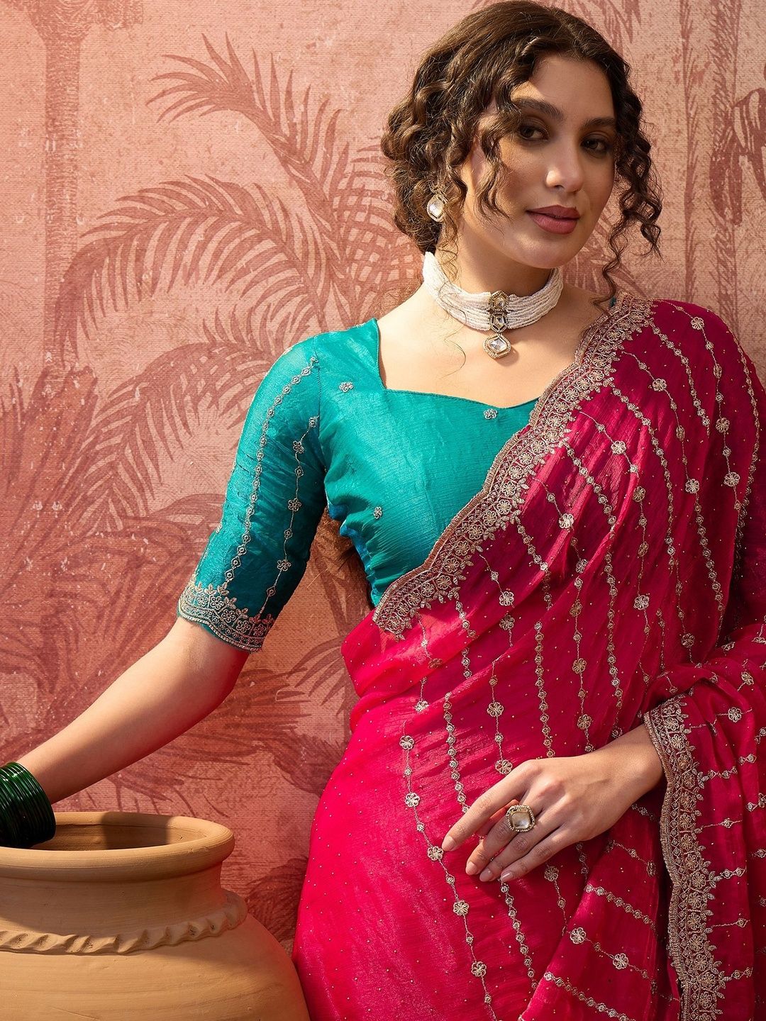 Sangria Pink Chiffon Fancy Party Wear 2026 Sarees-image-4