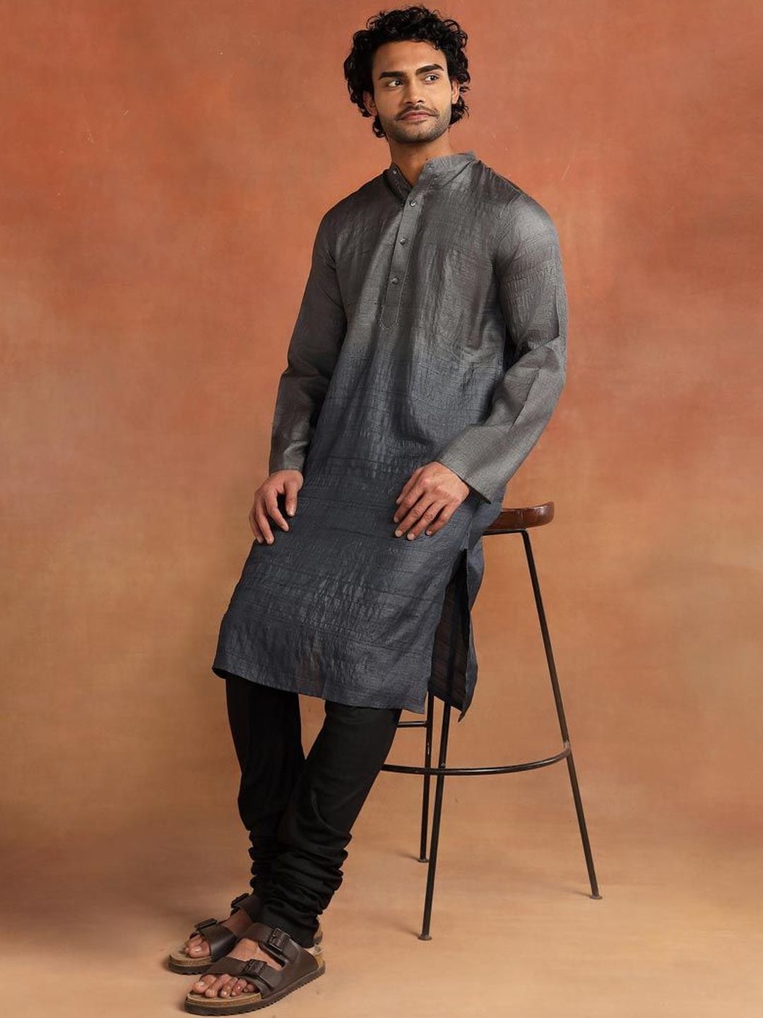Fabindia Men Textured Printed Mandarin Collar Kurta-picture-10