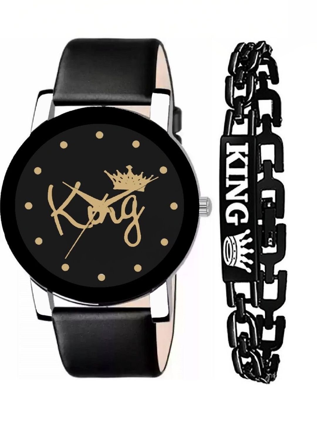 Blutech Men Dial & Leather Straps Watch King BLK Lether and king Brcelet Black_11-image-23